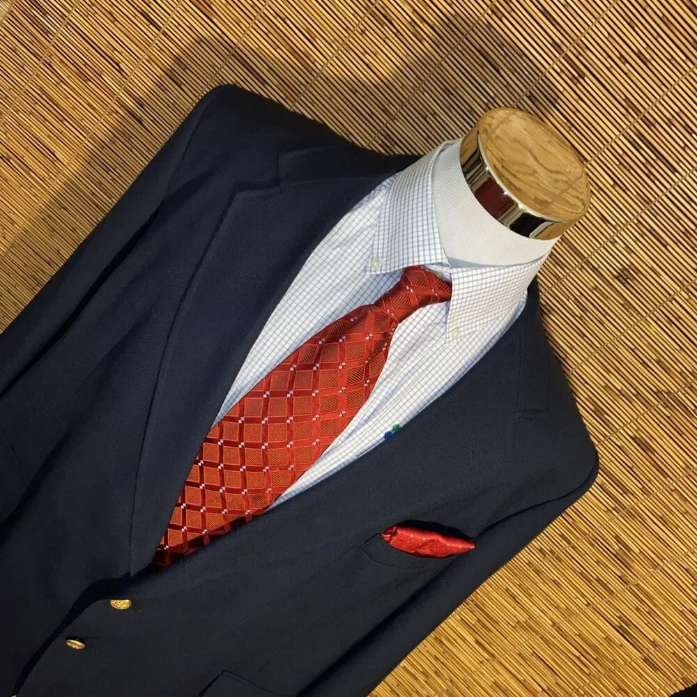Stafford Wool Blend Sport Coat Navy Size 48 Gold Button Blazer USA Made